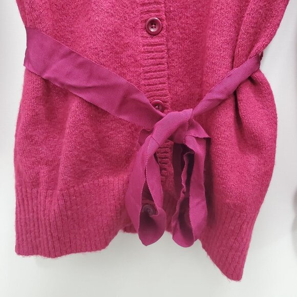 GAP Women's Y2K Magenta Maroon Wool Blend Boucle Tie Waist Cardigan Size M - Picture 2 of 5